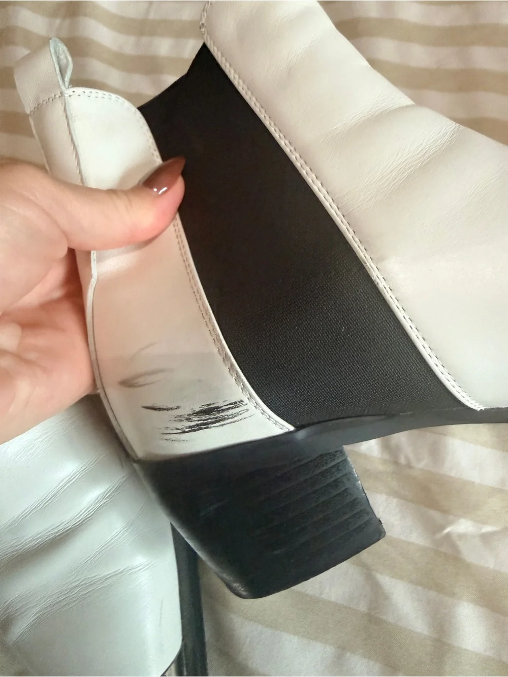 White Leather Pointed Toe Chelsea Boots with Silver Cap Toe